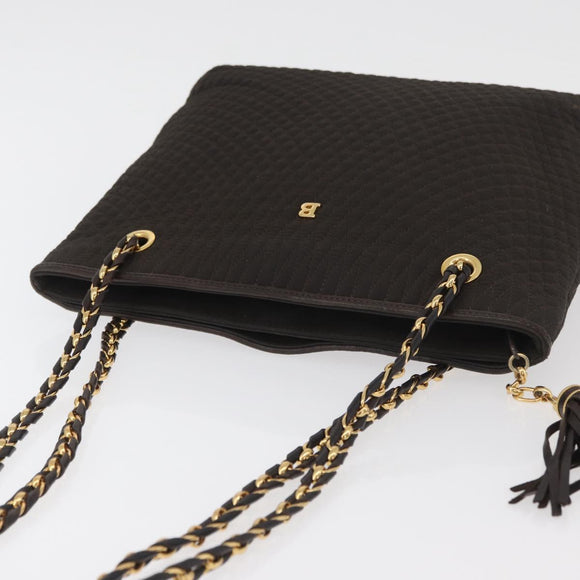 BALLY Chain Tote Bag Nylon Brown Gold Auth 172818