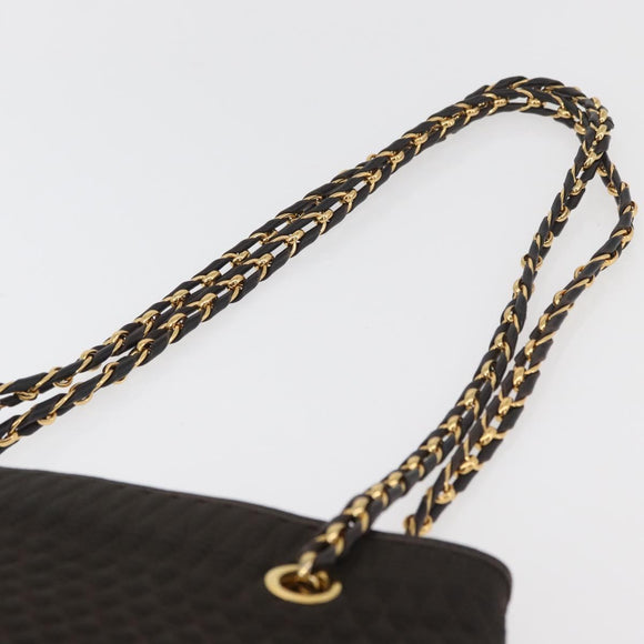 BALLY Chain Tote Bag Nylon Brown Gold Auth 172818