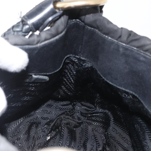 PRADA Hand Bag Nylon Black Gold Auth 172825