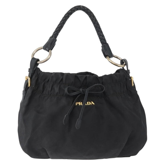 PRADA Hand Bag Nylon Black Gold Auth 172825