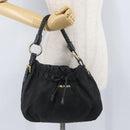 PRADA Hand Bag Nylon Black Gold Auth 172825-25