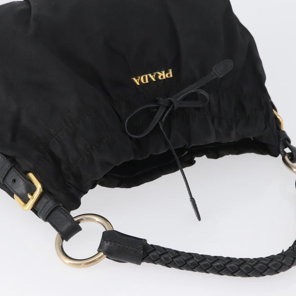 PRADA Hand Bag Nylon Black Gold Auth 172825