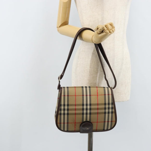 Burberrys Nova Check Shoulder Bag Canvas Beige Gold Auth 172836