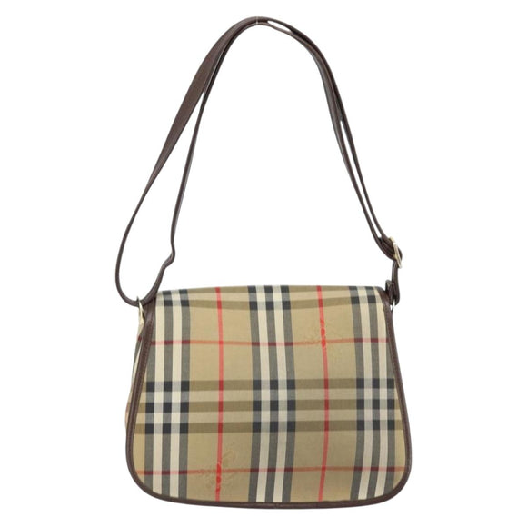 Burberrys Nova Check Shoulder Bag Canvas Beige Gold Auth 172836