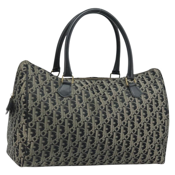 Christian Dior Trotter Canvas Boston Bag Nylon Black Gold Auth 172840