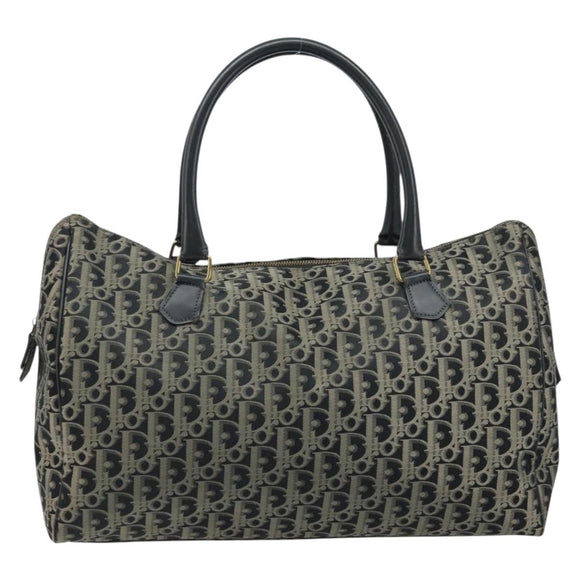 Christian Dior Trotter Canvas Boston Bag Nylon Black Gold Auth 172840