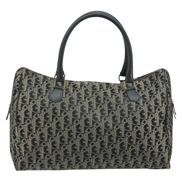 Christian Dior Trotter Canvas Boston Bag Nylon Black Gold Auth 172840