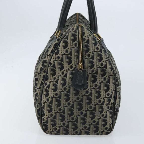 Christian Dior Trotter Canvas Boston Bag Nylon Black Gold Auth 172840