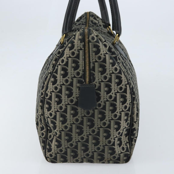 Christian Dior Trotter Canvas Boston Bag Nylon Black Gold Auth 172840