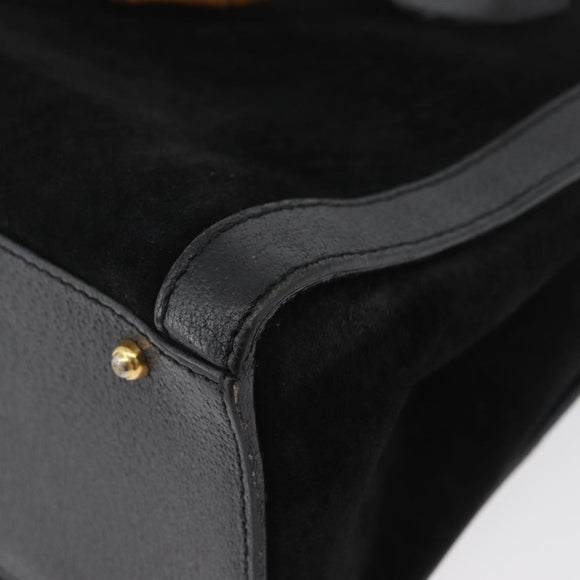 GUCCI Bamboo Hand Bag Suede Black Gold 002 1096 0260 Auth 172841
