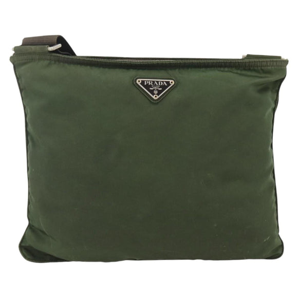 PRADA Shoulder Bag Nylon Green Silver Auth 172849