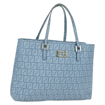 FENDI Zucchino Canvas Hand Bag PVC Light Blue Gold Auth 172850V