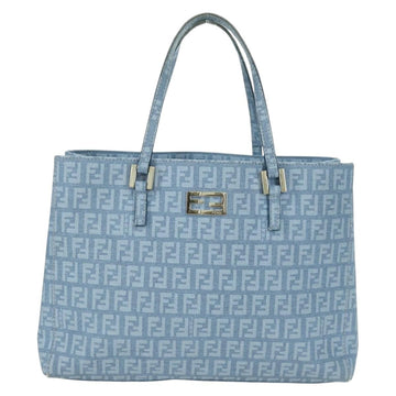 FENDI Zucchino Canvas Hand Bag PVC Light Blue Gold Auth 172850V - 0