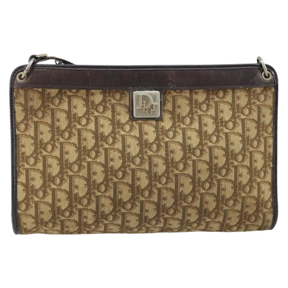 Christian Dior Trotter Canvas Shoulder Bag Brown Gold Auth 172857