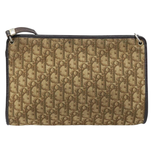Christian Dior Trotter Canvas Shoulder Bag Brown Gold Auth 172857