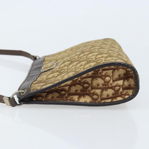Christian Dior Trotter Canvas Shoulder Bag Brown Gold Auth 172857