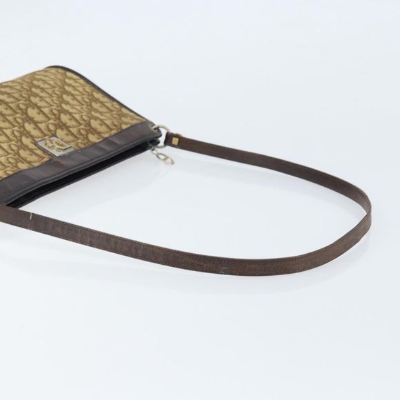 Christian Dior Trotter Canvas Shoulder Bag Brown Gold Auth 172857