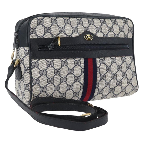 GUCCI GG Supreme Sherry Line Shoulder Bag PVC Navy Gold 001 4071 5 Auth 172858