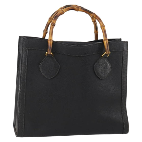GUCCI Bamboo Hand Bag Leather Black Gold 002 123 0260 Auth 172866