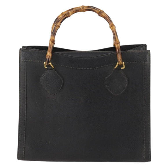 GUCCI Bamboo Hand Bag Leather Black Gold 002 123 0260 Auth 172866