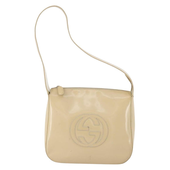 GUCCI Shoulder Bag Patent leather Beige Silver 001 2214 1703 Auth 172870