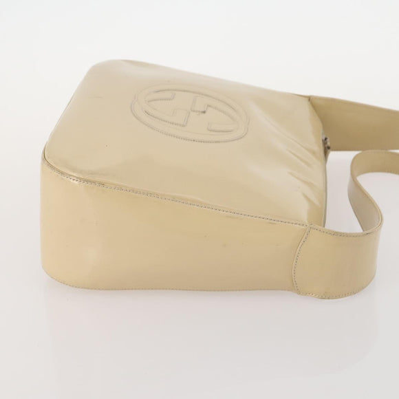 GUCCI Shoulder Bag Patent leather Beige Silver 001 2214 1703 Auth 172870