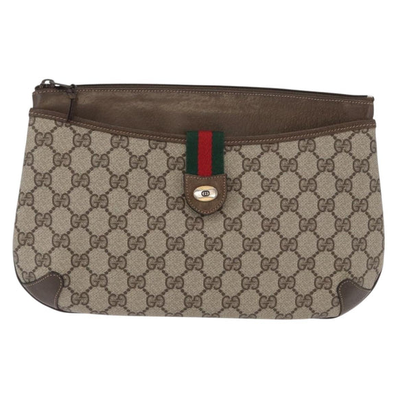 GUCCI GG Supreme Web Sherry Line Shoulder Bag PVC Beige 904 02 026 Auth 172873