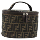FENDI Zucca Canvas Vanity Handtasche Schwarz Braun Auth 172874-1