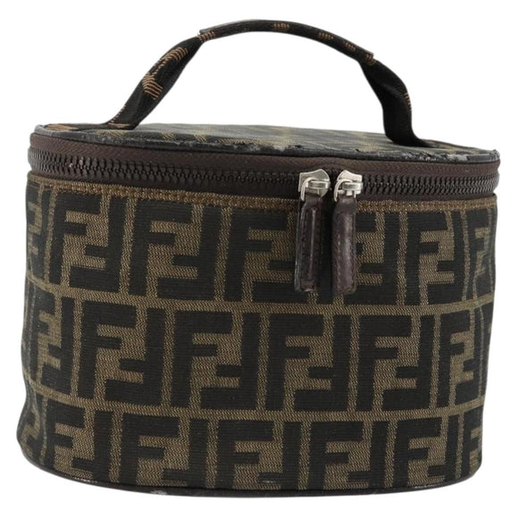 FENDI Zucca Canvas Vanity Handtasche Schwarz Braun Auth 172874