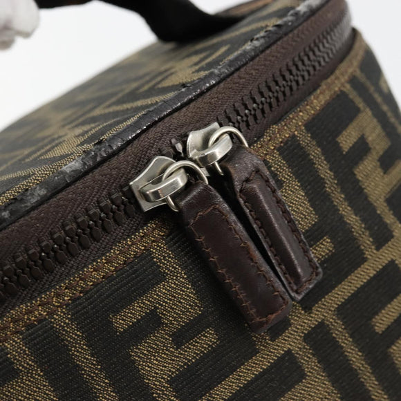 FENDI Zucca Canvas Vanity Handtasche Schwarz Braun Auth 172874