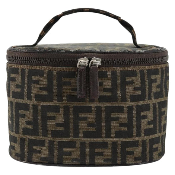 FENDI Zucca Canvas Vanity Handtasche Schwarz Braun Auth 172874