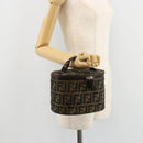 FENDI Zucca Canvas Vanity Handtasche Schwarz Braun Auth 172874-23