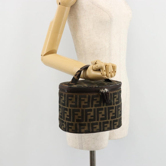 FENDI Zucca Canvas Vanity Handtasche Schwarz Braun Auth 172874