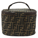 FENDI Zucca Canvas Vanity Handtasche Schwarz Braun Auth 172874-2