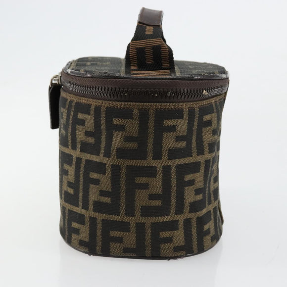 FENDI Zucca Canvas Vanity Handtasche Schwarz Braun Auth 172874