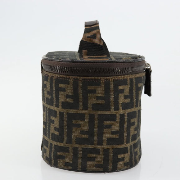 FENDI Zucca Canvas Vanity Handtasche Schwarz Braun Auth 172874