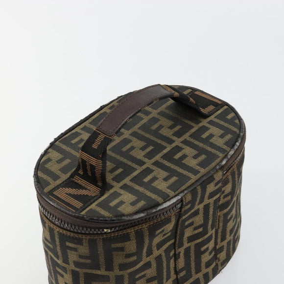 FENDI Zucca Canvas Vanity Handtasche Schwarz Braun Auth 172874