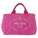 PRADA Canapa PM Hand Bag Canvas Pink Gold Auth 172879-13