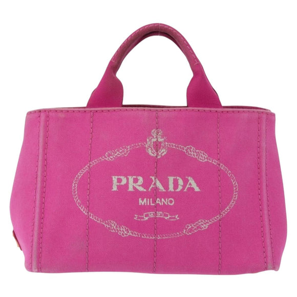 PRADA Canapa PM Hand Bag Canvas Pink Gold Auth 172879