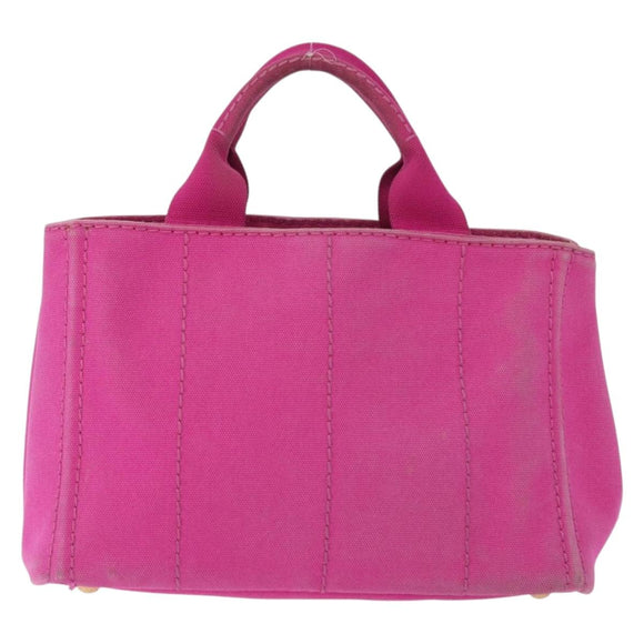 PRADA Canapa PM Hand Bag Canvas Pink Gold Auth 172879