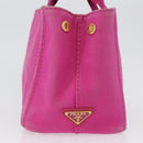 PRADA Canapa PM Hand Bag Canvas Pink Gold Auth 172879-4