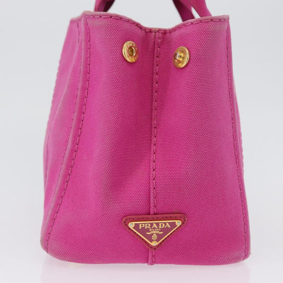 PRADA Canapa PM Hand Bag Canvas Pink Gold Auth 172879
