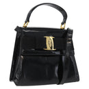 Salvatore Ferragamo Vala Hand Bag Patent leather 2way Black Gold Auth 172895-1