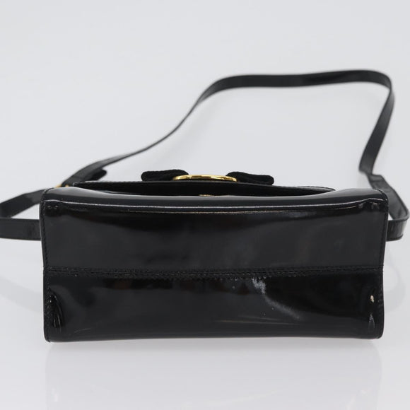 Salvatore Ferragamo Vala Hand Bag Patent leather 2way Black Gold Auth 172895