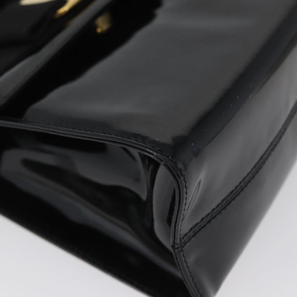 Salvatore Ferragamo Vala Hand Bag Patent leather 2way Black Gold Auth 172895