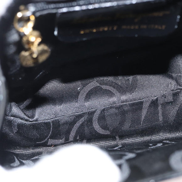 Salvatore Ferragamo Vala Hand Bag Patent leather 2way Black Gold Auth 172895