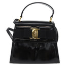 Salvatore Ferragamo Vala Hand Bag Patent leather 2way Black Gold Auth 172895-13