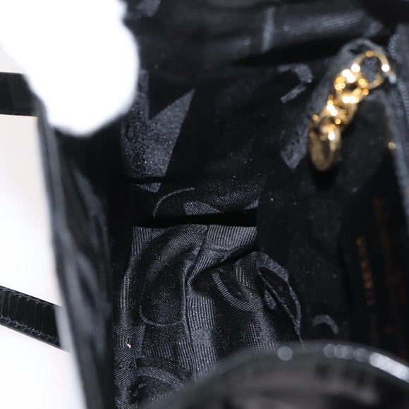Salvatore Ferragamo Vala Hand Bag Patent leather 2way Black Gold Auth 172895