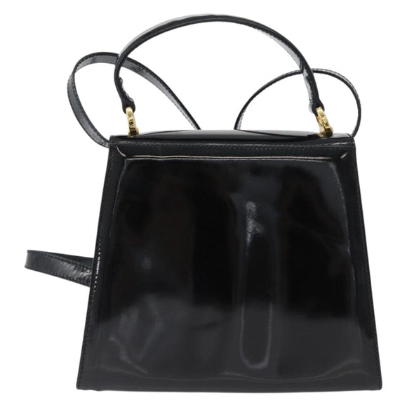 Salvatore Ferragamo Vala Hand Bag Patent leather 2way Black Gold Auth 172895