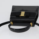 Salvatore Ferragamo Vala Hand Bag Patent leather 2way Black Gold Auth 172895-6
